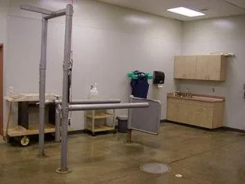 Exam room with stocks