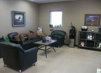 Reception area with leather seating